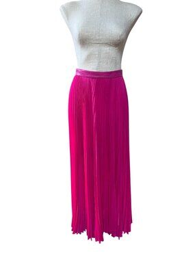 Alice+Olivia Fuchsia Pink Pleated Chiffon Maxi Skirt With Lambskin Waistband 27